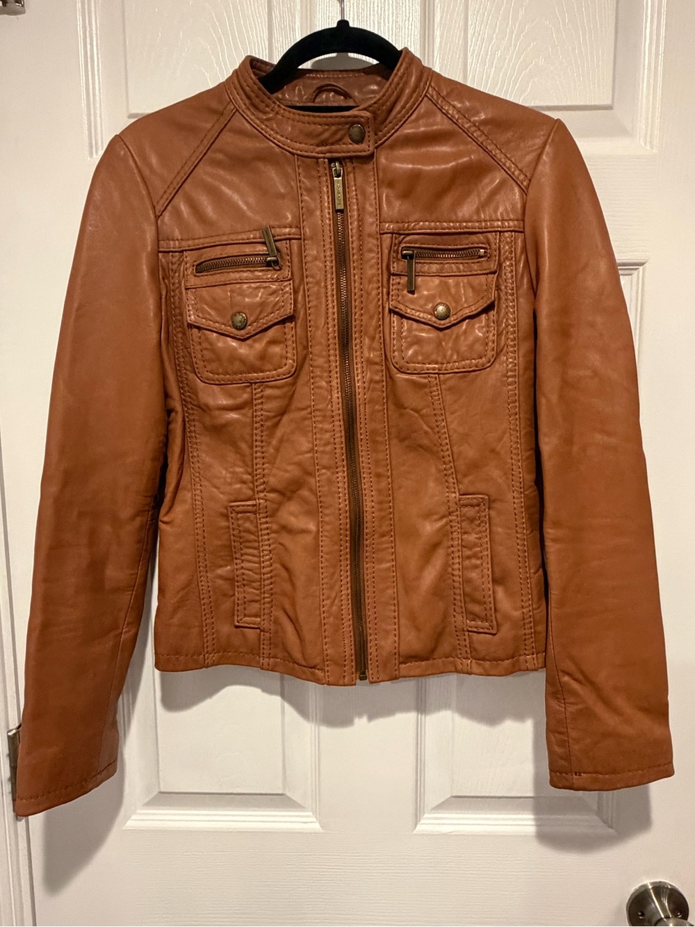 Beautiful Michael Kors Cognac Brown Leather Moto Jacket